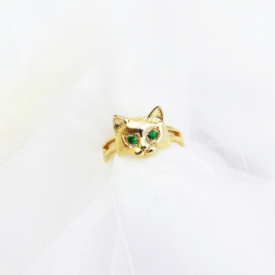 Bague Chat - Vermeil & Tsavorites face