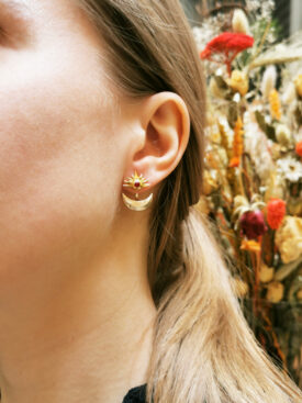 Boucles d'oreilles Lune Soleil Argent Vermeil et Grenats