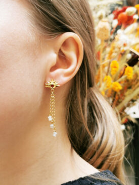Boucles d'oreilles Soleil Vermeil Grenats & Pierres de lune