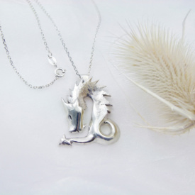 Pendentif Dragon - Argent Semi Martelé face