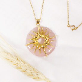 Pendentif Gemme le soleil Vermeil et Quartz rose