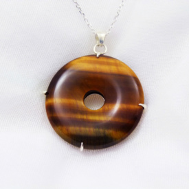 Pendentif Soleil - Argent & Oeil du Tigre revers