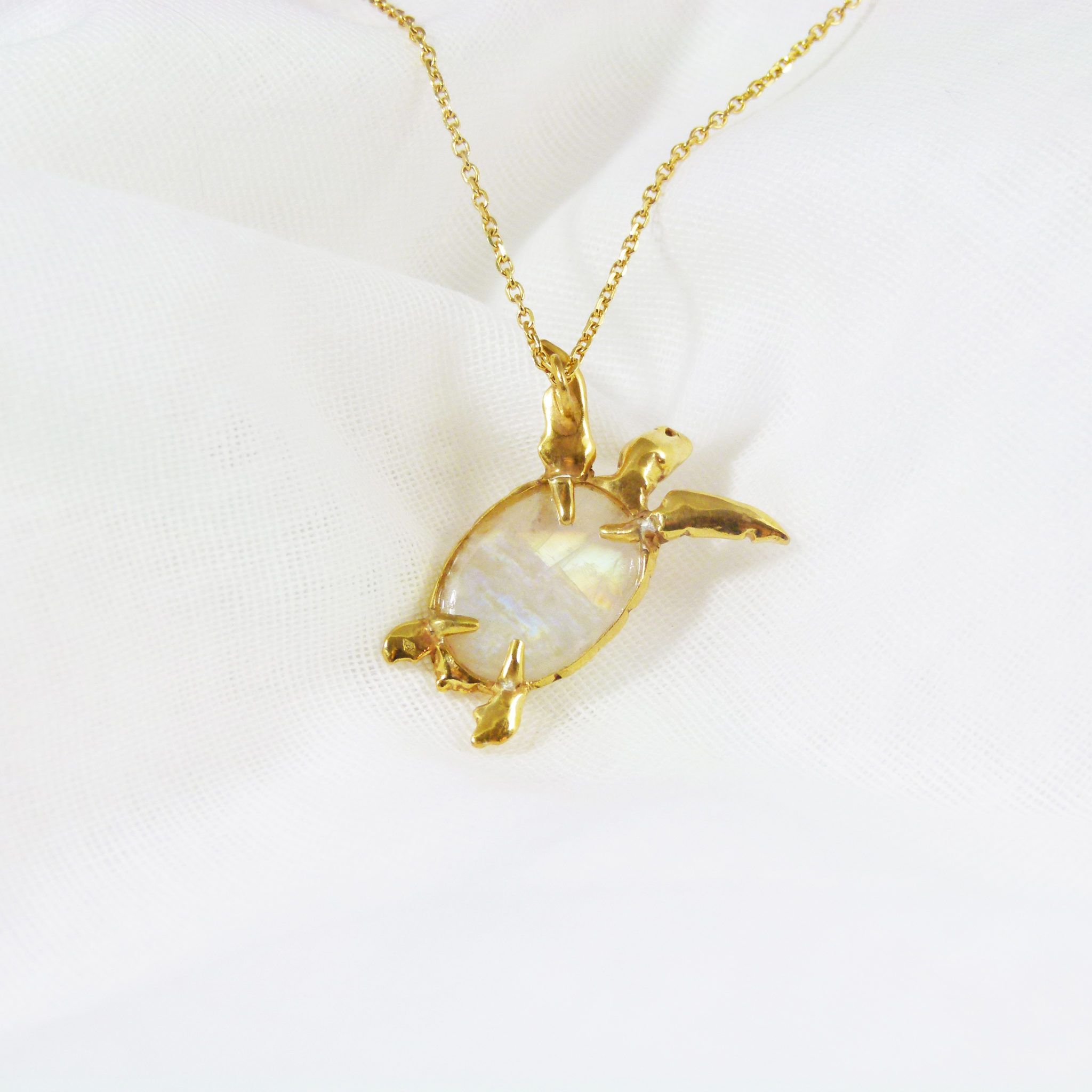 Pendentif Tortue En Argent 925 Et Pierre De Lune - Vintage