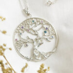 Pendentif Arbre de vie argent topazes améthystes saphirs roses tourmalines roses et tanzanites