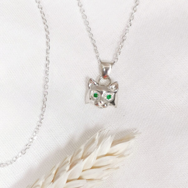 Pendentif Chat Argent et Grenats Verts Tsavorites