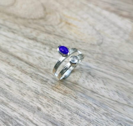 Bague double de Fiançailles - Argent Lapis Lazuli & Cristal de roche