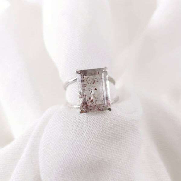 Bague Argent Quartz Hématite taille émeraude