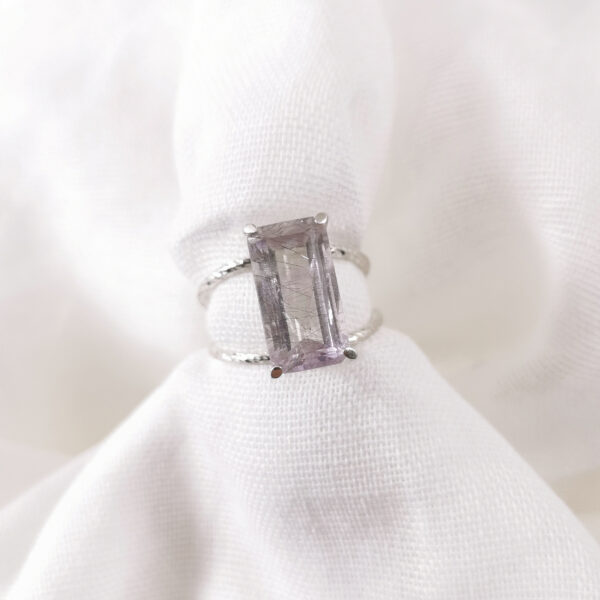 Bague Argent Quartz Hématite taille émeraude