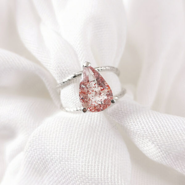 Bague Argent Quartz Hématite Poire