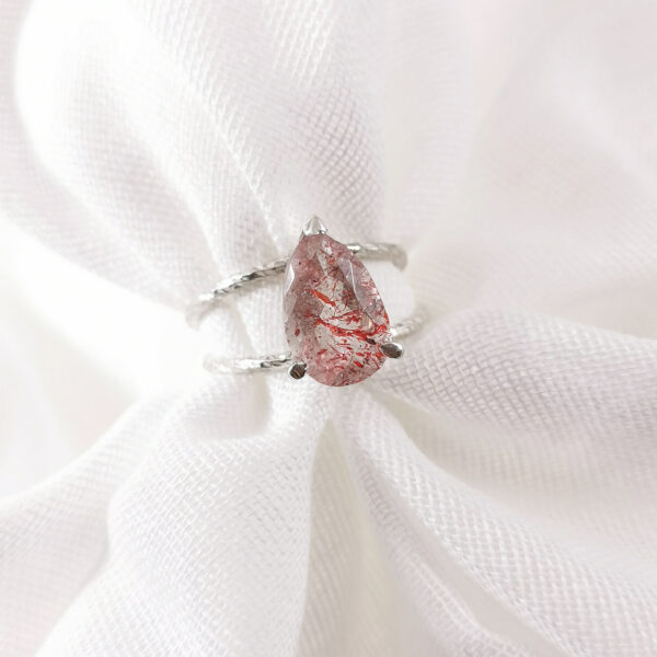 Bague Argent Quartz Hématite Poire