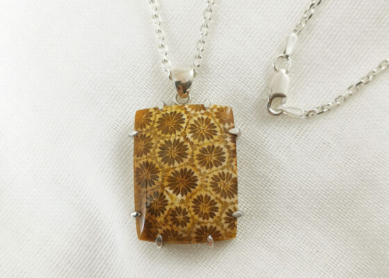 Pendentif Corail Fossilisé orange Argent