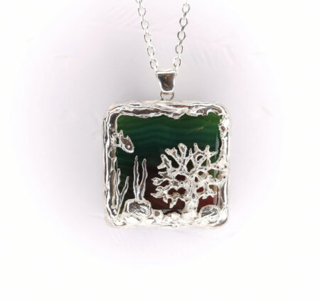 Pendentif Fond Marin Argent et Agate Teintée