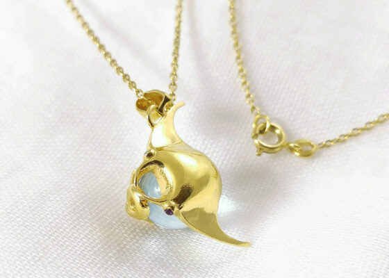 Pendentif Raie Manta Vermeil Améthystes et Topaze