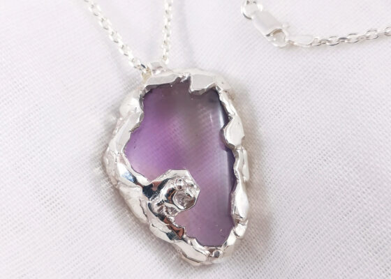 Pendentif le loup sur la banquise Argent et Amétrine